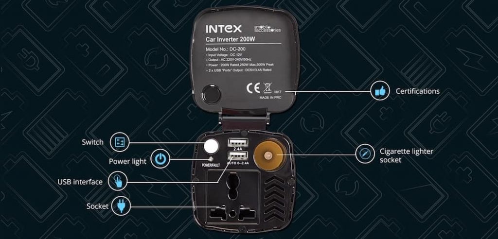 Review Intex Car Inverter DC 200 | Unboxing-Intex Car Inverter-techinfoBiT-DC-200-Car-Mobile-Charger-3